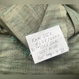 Teal green pistachio Tussah Noil 100% Raw Silk Fabric Handwoven 45"W By The Yard